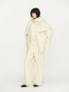 INTO THE EAST 25 Autumn/Winter Ivory White Textured Scarf/Cotton Jacket with Frayed Edges Straight Leg Pants ITE-E1DGAW105IY20PT-XYB Pants (ITE-E1DGAW102IY20JK)